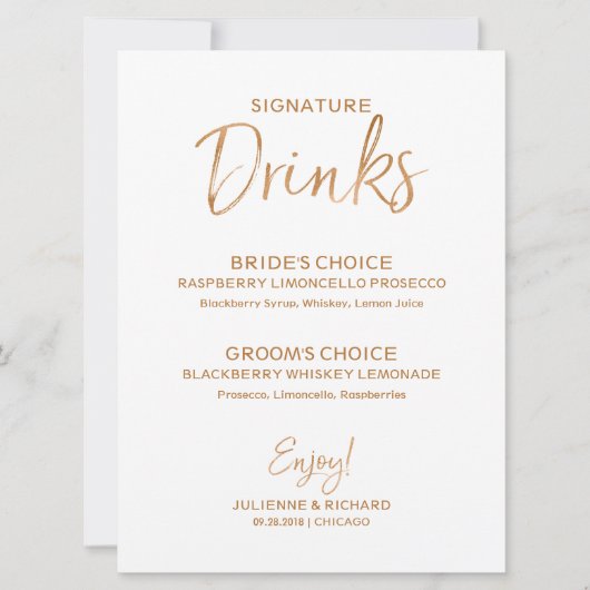 シグネチャードリンク | スタイリッシュなゴールドローズレター 招待状 (正面)