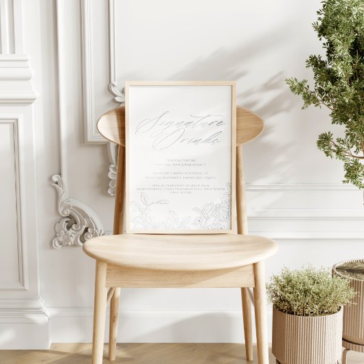 シグネチャードリンク モダン ヴィンテージ ブルー ウェディング ポスター