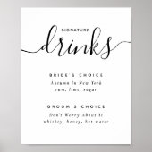 シグネチャードリンク。白黒のエレガントな結婚式 ポスター (正面)