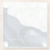 シグネチャーネイビーブルーシルバーゲート白大理石 ガラスコースター (裏面)