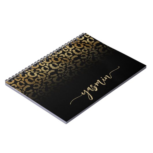 シグネチャーパーソナライズされたブラック金ゴールドヒョウの斑点 ノートブック (左側)