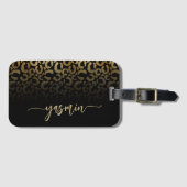 シグネチャーパーソナライズされたブラック金ゴールドヒョウの斑点 ラゲッジタグ (正面横)