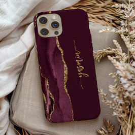 シグネチャーパーソナライズされたブルゴーニュ金ゴールドアゲート iPhone 13 PROケース