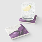 シグネチャーパープルシルバー瑪瑙ホワイトマーブル ストーンコースター (横)