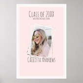 シグネチャーフォトシンプルフォトピンクホワイト卒業パーティー ポスター (正面)