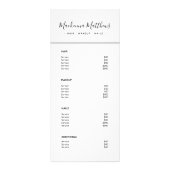 シグネチャーモダンスクリプトの白サロンサービスメニュー ラックカード (正面)