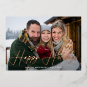 シグネチャーモダンスクリプトほこりっぽいバラ写真 箔シーズンカード (正面)