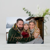 シグネチャーモダンスクリプトほこりっぽいバラ写真 箔シーズンカード (立ち正面)