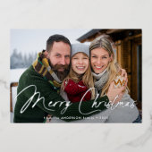 シグネチャーモダンスクリプトクリスマスアイスブルー写真 箔シーズンカード (正面)