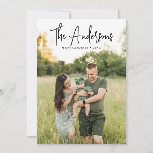 シグネチャーモダンスクリプト赤い格子模様の写真 シーズンカード (正面)