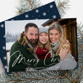 シグネチャーモダンスクリプトChristmas Navy写真 箔シーズンカード