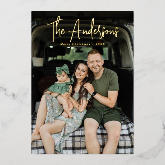 シグネチャーモダンスクリームアンドオリーブ写真 箔シーズンカード (正面)