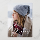 シグネチャーモダンメリースクリプトIcy Blue写真 箔シーズンカード (正面)