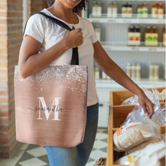 シグネチャーモノグラム銀グリッターバラ金箔 トートバッグ