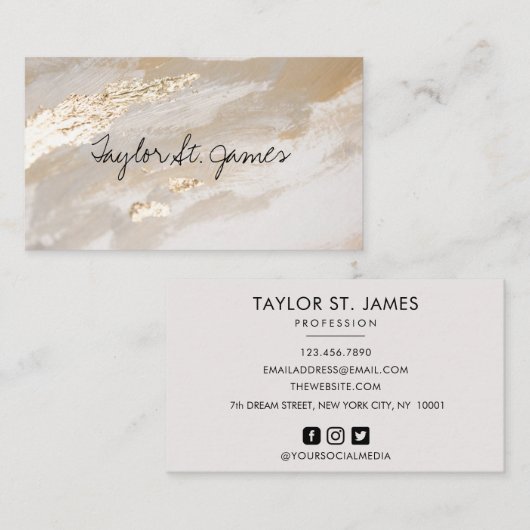 シグネチャーヴィンテージ金ゴールドベ絵画ージュのビジネスカー 名刺 (正面/裏面)