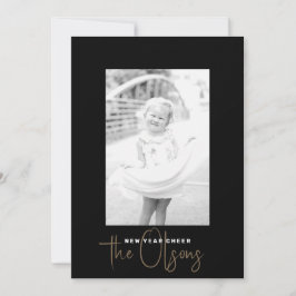 シグネチャー応援シックな黒い新年の写真カード シーズンカード