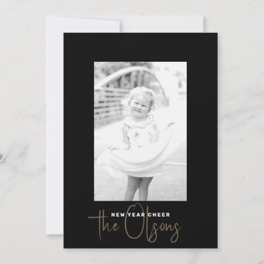 シグネチャー応援シックな黒い新年の写真カード シーズンカード (正面)