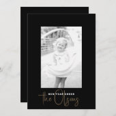 シグネチャー応援シックな黒い新年の写真カード シーズンカード (正面/裏面)