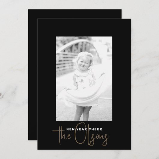 シグネチャー応援シックな黒い新年の写真カード シーズンカード (正面/裏面)