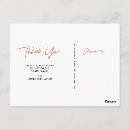 シグネチャー | フェイクバラの結婚金ゴールド写真ありがとう ポストカード (裏面)