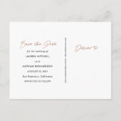 シグネチャー | フェイク ローズゴールド フォト セーブ・ザ・デート 案内ポストカード (裏面)