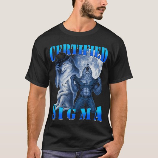 シグマウルフ認定・面白いウルフのミーム・努力の精神アルファ Tシャツ (正面)