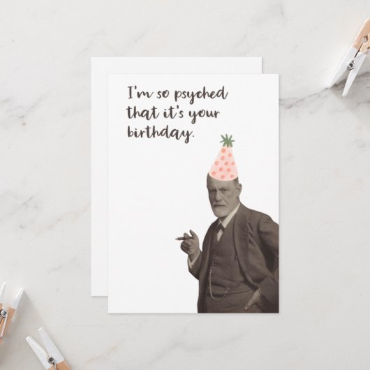 シグムンドフレッドおもしろい心理学誕生日 カード (正面/裏面インサイチュ)