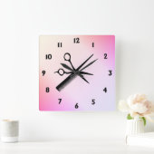 シザーとコームピンク スクエア壁時計 (ホーム)