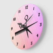 シザーとコームピンク ラージ壁時計 (傾斜)