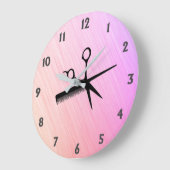 シザーとコームピンク ラージ壁時計 (傾斜)