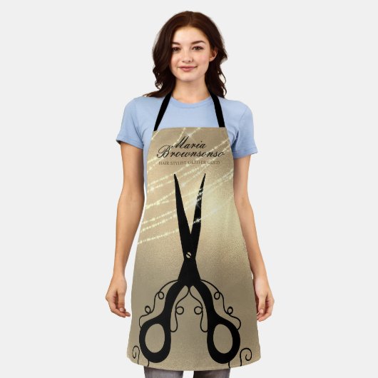 シザースカット美容師グリッター金ゴールド理容師 エプロン (着用した状態)