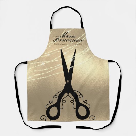 シザースカット美容師グリッター金ゴールド理容師 エプロン (正面)