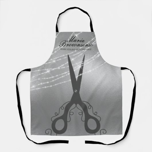 シザースカット美容師グリッター銀理容師 エプロン (正面)