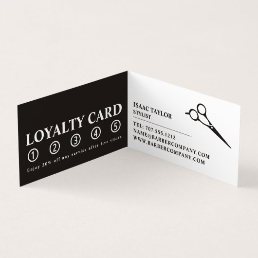 シザーズロゴ男性理容師詳細ロイヤリティカード 名刺 (内部)