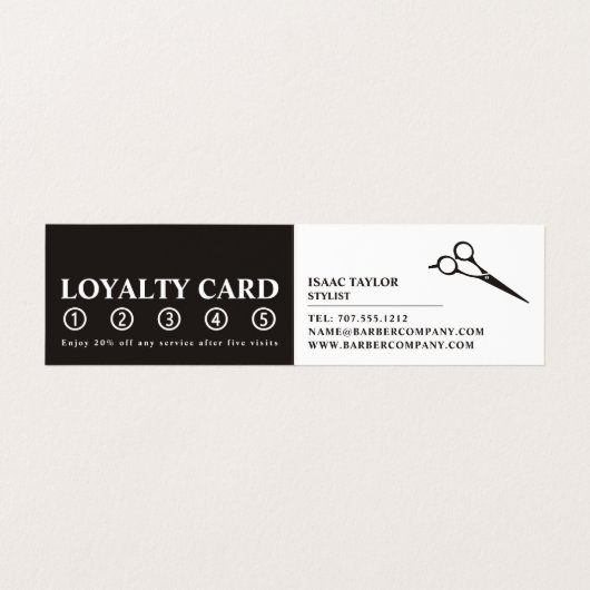 シザーズロゴ男性理容師詳細ロイヤリティカード 名刺 (内部フラット)
