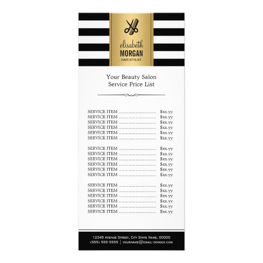 シザーズロゴ金ゴールドストライプ白黒価格表 ラックカード (正面)