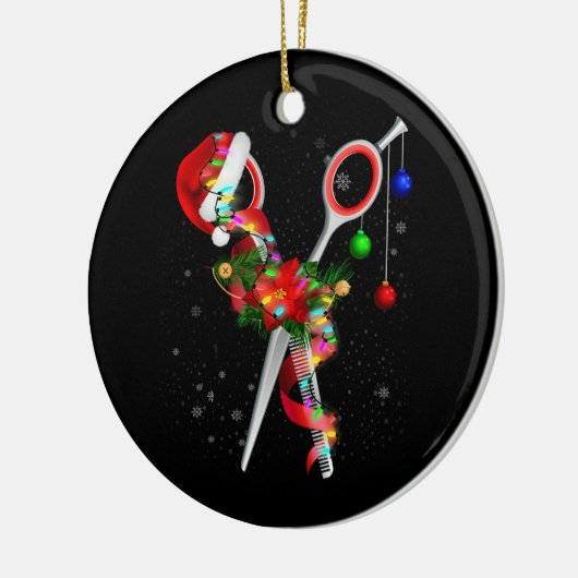 シザーヘアスタイリストサンタクリスマス美容師H セラミックオーナメント (左)