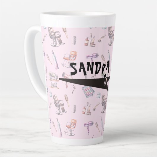 シザーヘアドライザースタイリパーソナライズされたスト カフェラテマグ (左アングル)