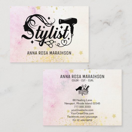 *~*シザーヘアハートグリッター乾燥機AP6 名刺 (正面/裏面)