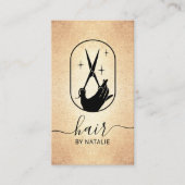 シザーモダンとハンドロゴのヘアサロン金ゴールド 名刺 (正面)