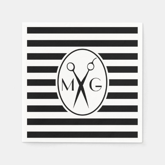 シザーモノグラムイニシャル美容師理容師ショップ スタンダードカクテルナプキン (正面)