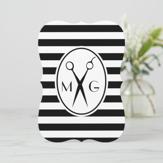 シザーモノグラムイニシャル美容師理容師店 招待状 (スタンド正面)