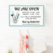 シザー&コームティール（緑がかった色）美容師オープン 横断幕 (インサイチュ)