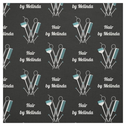 シザー&コームホワイトティール(緑がかった色)美容師追加名 ファブリック (見本)