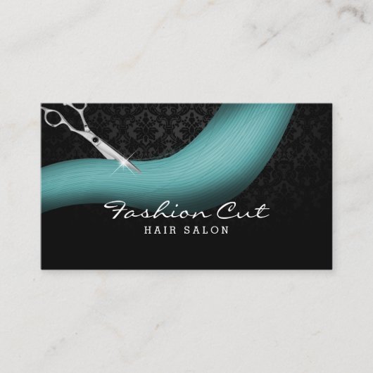 シザー&ティール(緑がかった色)ヘアダマスコヘアサロンアポイントメント 予約カード (正面)
