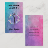 シザー |フローラ配置 |水彩テクスチャ 名刺 (正面/裏面)