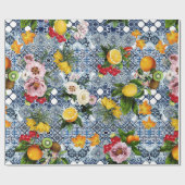 シシリアのレモンと花のヴィンテージタイル模様 ラッピングペーパー (フラット)