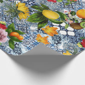 シシリアのレモンと花のヴィンテージタイル模様 ラッピングペーパー (角)