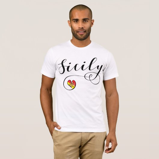 シシリアの旗のハート、私はシシリーを愛します Tシャツ (正面フル)