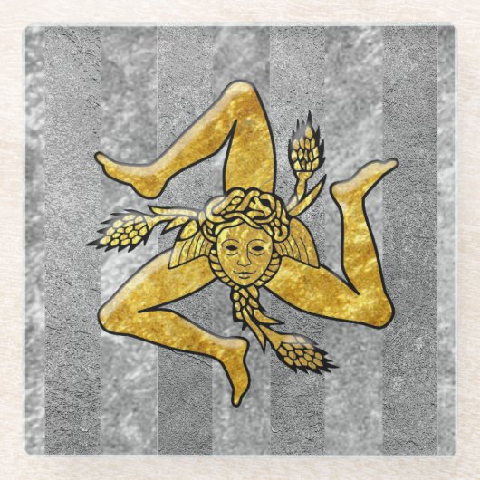 シシリアのTrinacriaの銀のストライプ ガラスコースター (正面)